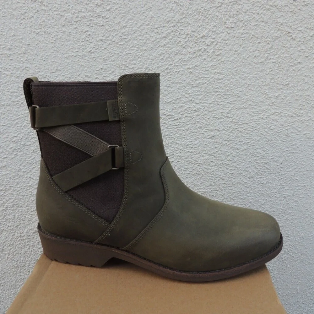NEW Teva Ellery Ankle boots leather waterproof olive SIZE 5 DARK OLIVE NIB - Picture 5 of 8